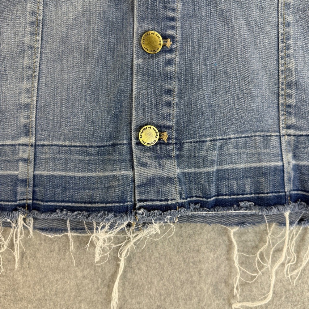 Articles of Society Button Front Jean Denim Mini Skirt Raw Hem Womens Size 26 - Picture 4 of 12